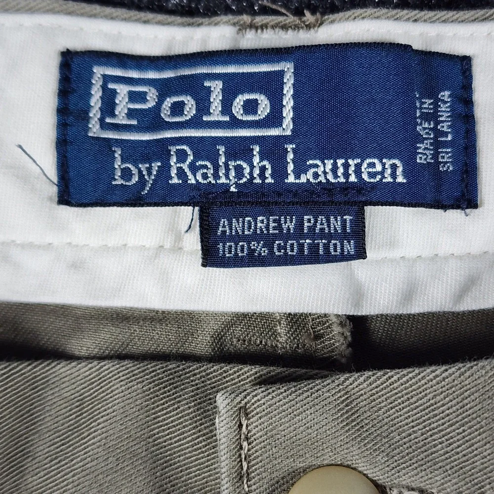 Polo Ralph Lauren Andrew Pant Mens 38x32 Khaki Olive Brown Pleated Chino‎ Pants